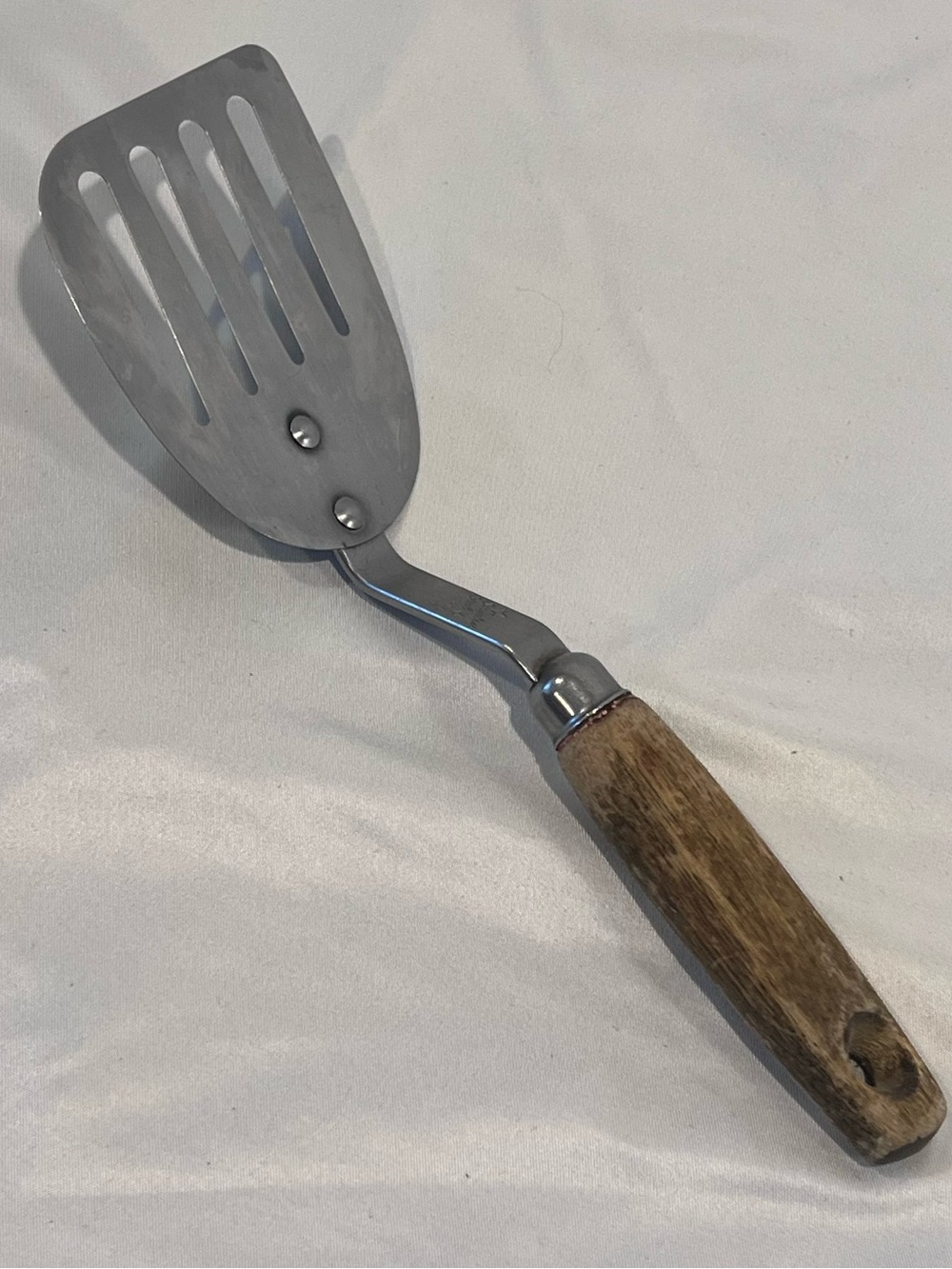 Vintage Stainless Steel USA Slotted Spatula Wood Handle Turner Retro Kitchen